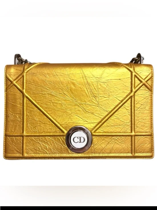 Christian Dior Diorama Flap Bag Metallic Gold Crinkled Lambskin + COA & Box - Picture 3 of 16